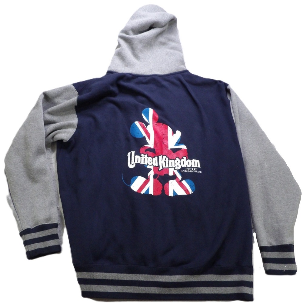 Disney Epcot United Kingdom Mickey Hoodie Jacket Men XL Blue Full Zip Logo Parks - Picture 3 of 16